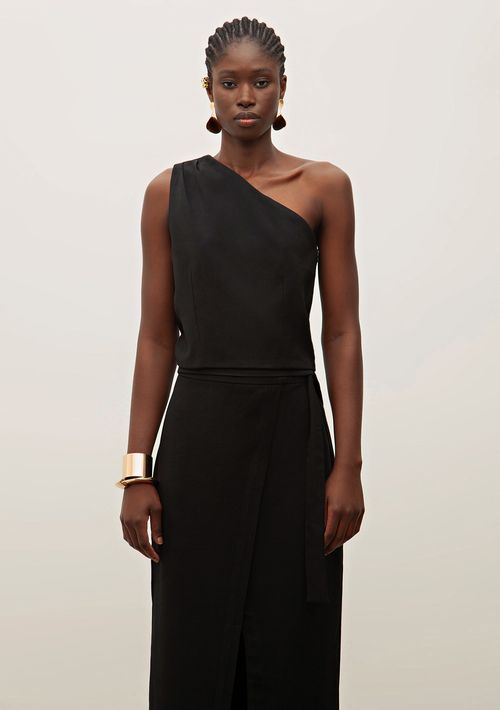 Top Iódice Cropped Sem Manga Com Pregas Preto