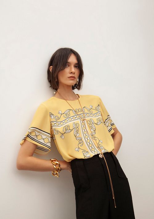 Blusa Iódice Decote Redondo Manga Curta Estampada Off White