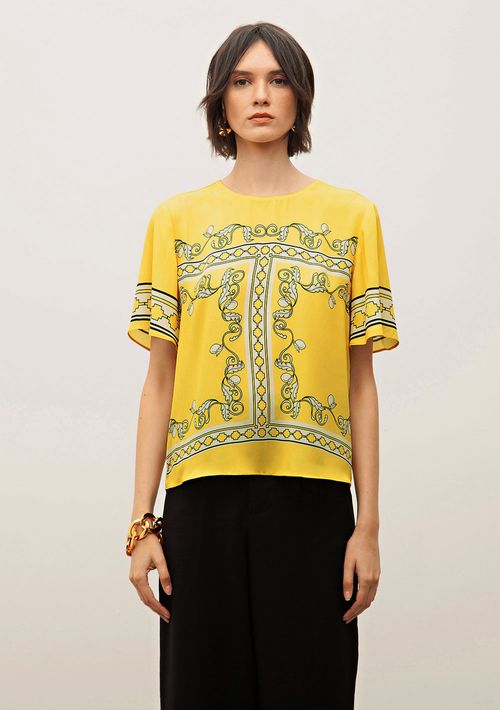 Blusa Iódice Decote Redondo Manga Curta Estampada Off White