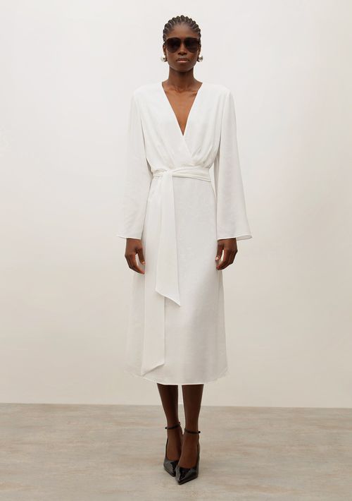 Vestido Iódice Midi Decote Transpassado Detalhe Manga Off White