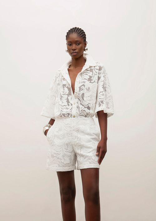 Camisa Iódice Manga Evasê Com Bolso Off White