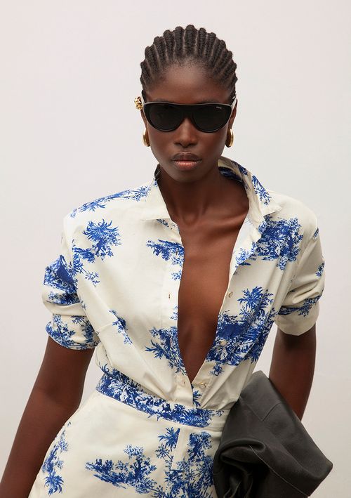 Camisa Iódice Manga 7/8 Detalhe Gola Azul