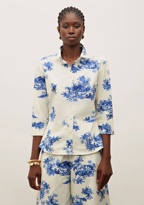 Camisa Iódice Manga 7/8 Detalhe Gola Azul
