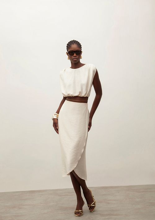 Saia Iódice Midi Pareô Com Transpasse Off White