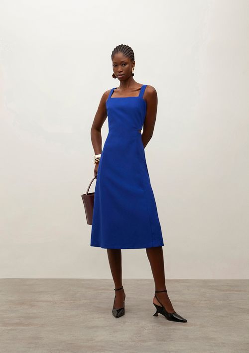 Vestido Iódice Solto Decote Costas Sem Manga Midi Azul
