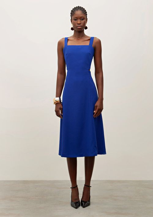 Vestido Iódice Solto Decote Costas Sem Manga Midi Azul