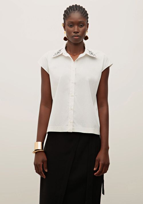 Camisa Iódice Solta Polo Manga Curta Padrão Off White