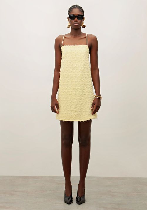 Vestido Iódice Solto Decote Reto Sem Manga Curto Amarelo