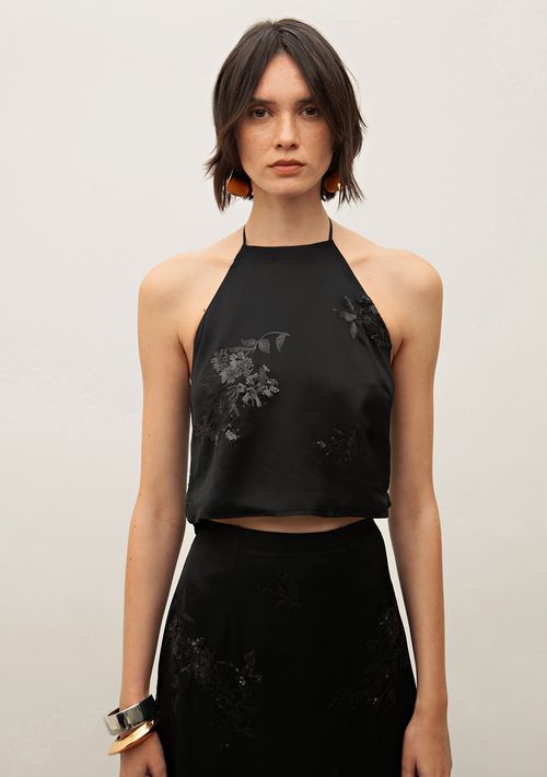 Regata Iódice Solta Decote Careca Cropped Preto