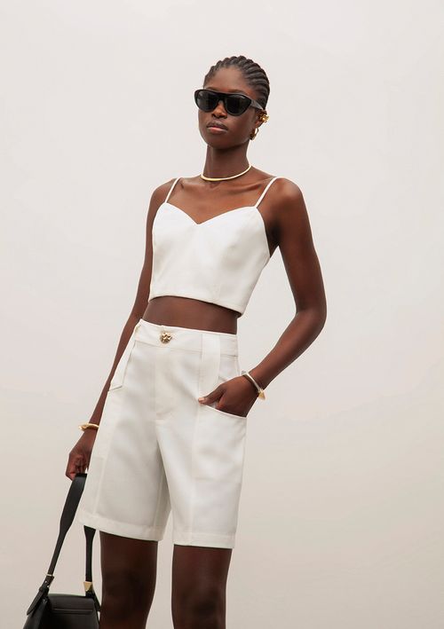 Top Iódice Decote V Alça Fina Off White