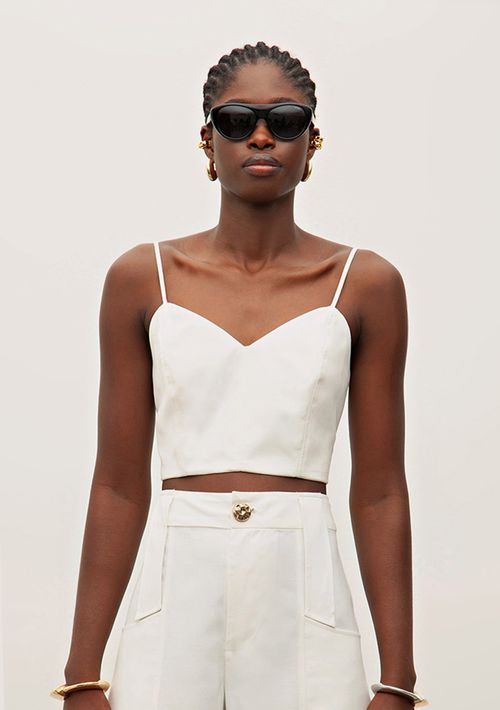 Top Iódice Decote V Alça Fina Off White
