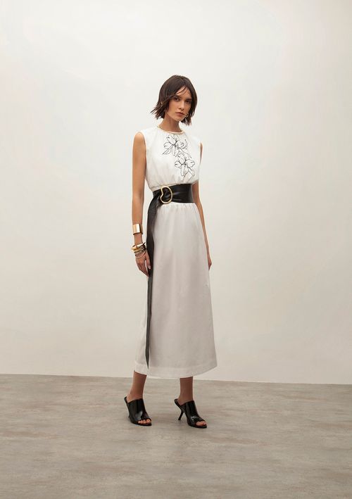Vestido Iódice Solto Decote V Sem Manga Midi Off White