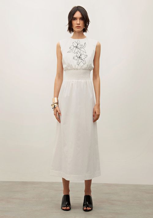 Vestido Iódice Solto Decote V Sem Manga Midi Off White