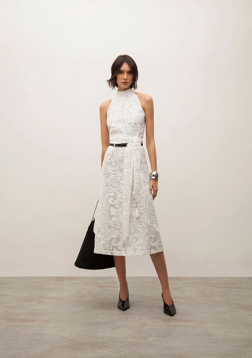 Vestido Iódice Solto Gola Alta Sem Manga Midi Off White