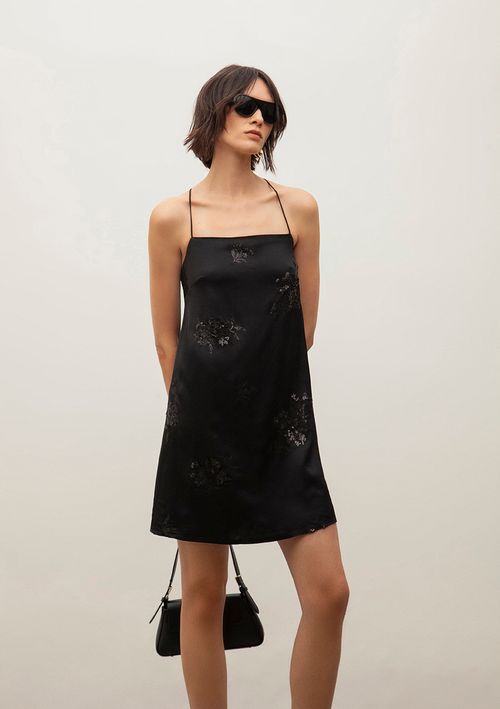 Vestido Iódice Solto Decote Reto Com Alça Curto Preto