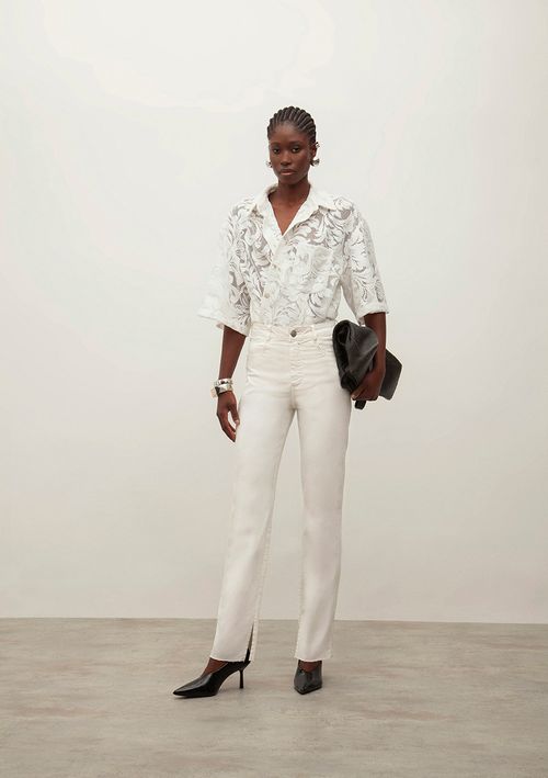 Calça Iódice Skinny Cós Alto Detalhe Lateral Off White