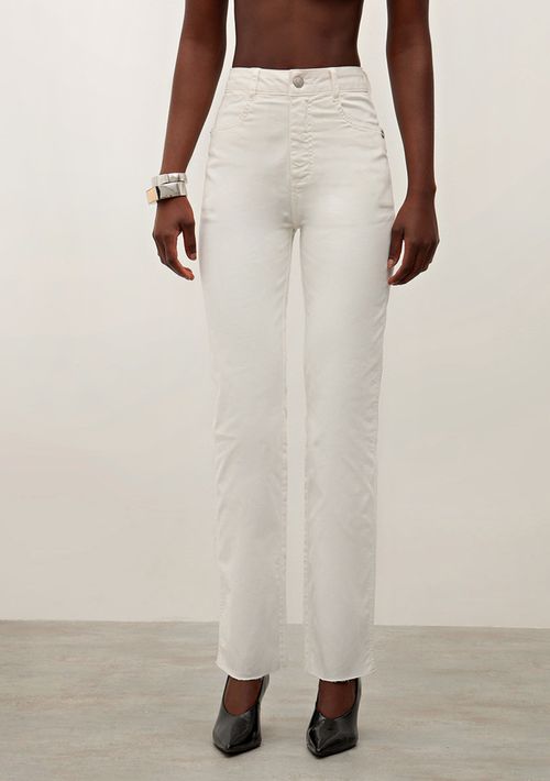 Calça Iódice Skinny Cós Alto Detalhe Lateral Off White
