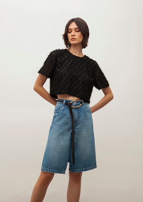 Bermuda Iódice Alfaiataria Abertura Lateral Jeans