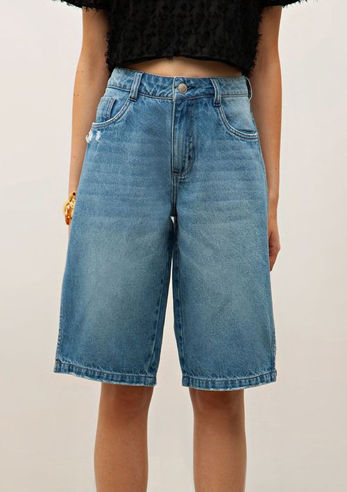 Bermuda Iódice Alfaiataria Abertura Lateral Jeans