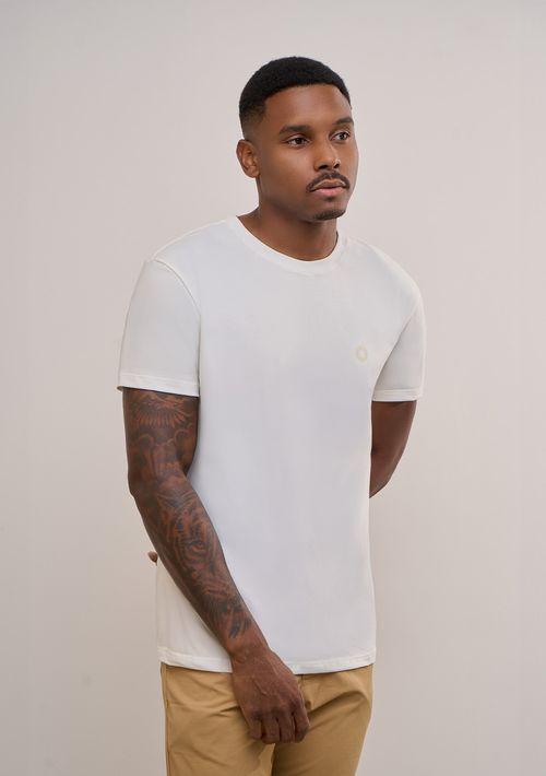 Camiseta Solta Decote Careca Manga Curta Padrão Off White