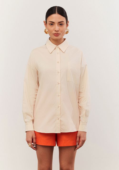 Camisa Iódice Manga Longa Com Bolso Bege