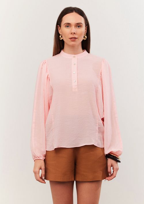 Blusa Iódice Gola Padre Manga Longa Com Recorte Rosa
