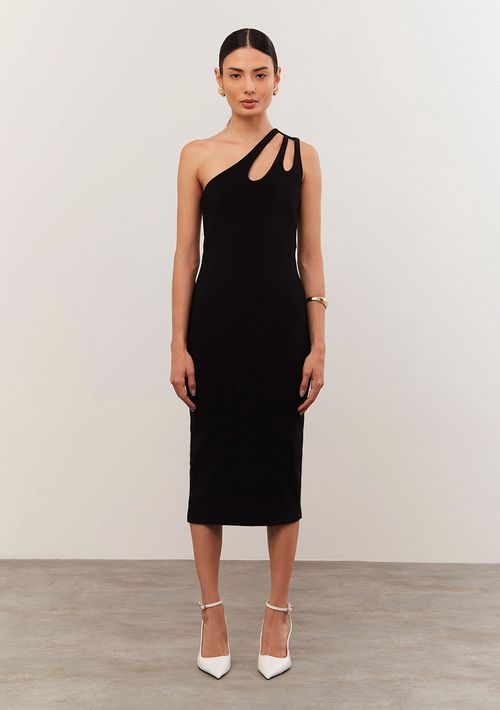 Vestido Iódice Midi Ombro Só Abertura Decote Preto