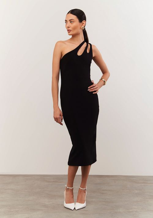 Vestido Iódice Midi Ombro Só Abertura Decote Preto