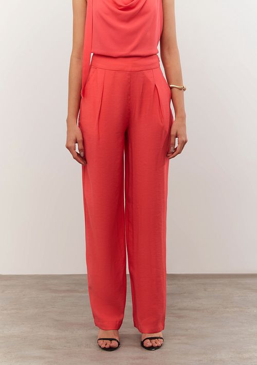 Calça Iódice Wide Cós Alto Com Pence Rosa