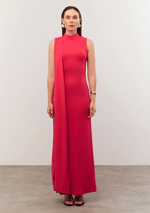 Vestido Iódice Longo Gola Alta Com Faixa Pink