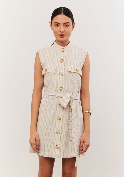 Vestido Iódice Curto Gola Padre Com Faixa Cinza