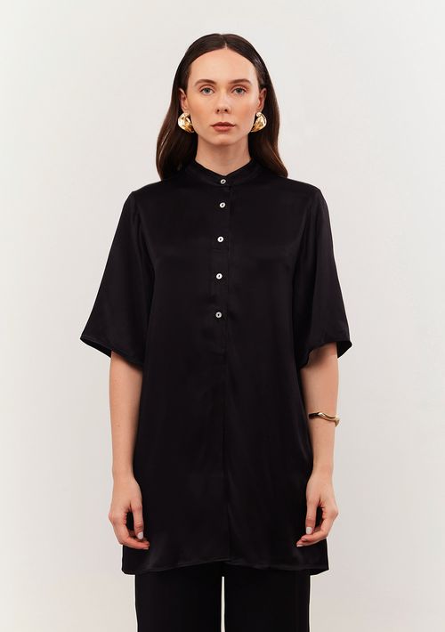 Camisa Iódice Manga Curta Com Botões Preto