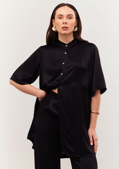 Camisa Iódice Manga Curta Com Botões Preto