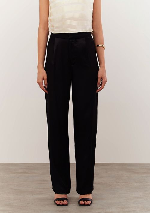 Calça Iódice Wide Cós Alto Com Pregas Preto