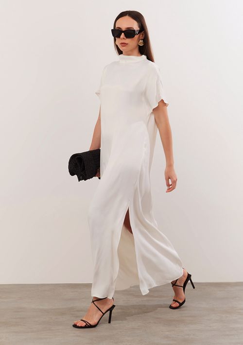 Vestido Iódice Longo Gola Alta Básico Off White
