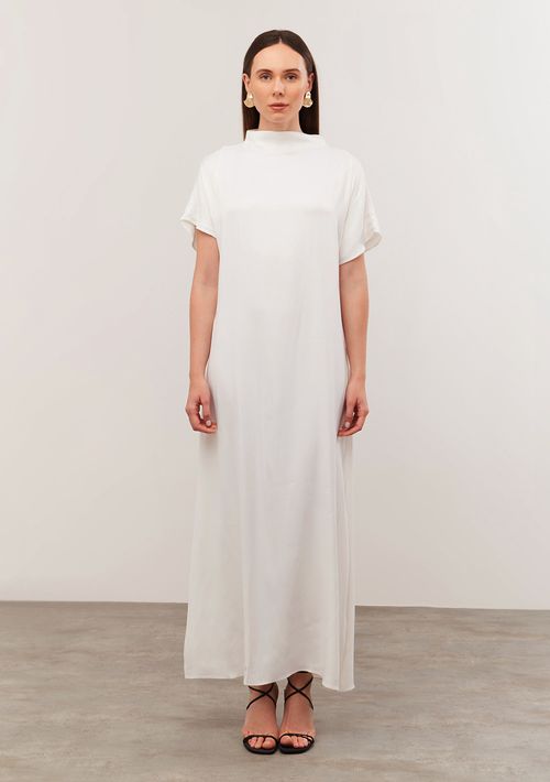 Vestido Iódice Longo Gola Alta Básico Off White