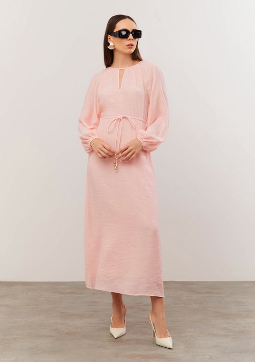 Vestido Iódice Midi Decote V Com Franzido Rosa