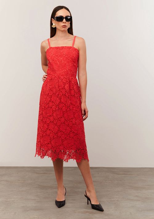 Vestido Iódice Midi Decote Reto Saia Evasê Pink