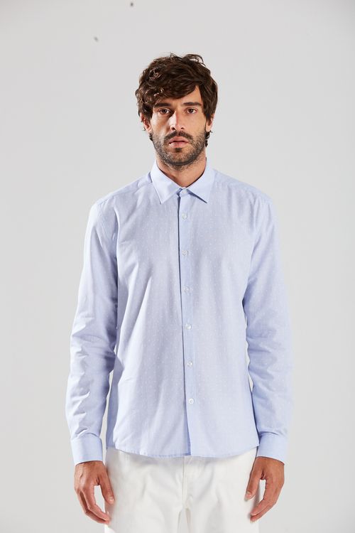 Camisa Manga Longa Com Pregas Azul