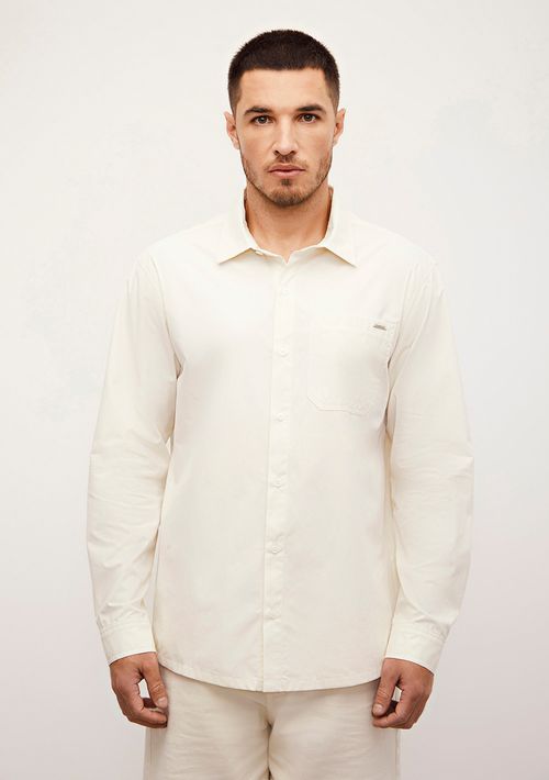 Camisa Sólta Decote V Manga Longa Padrao Off White