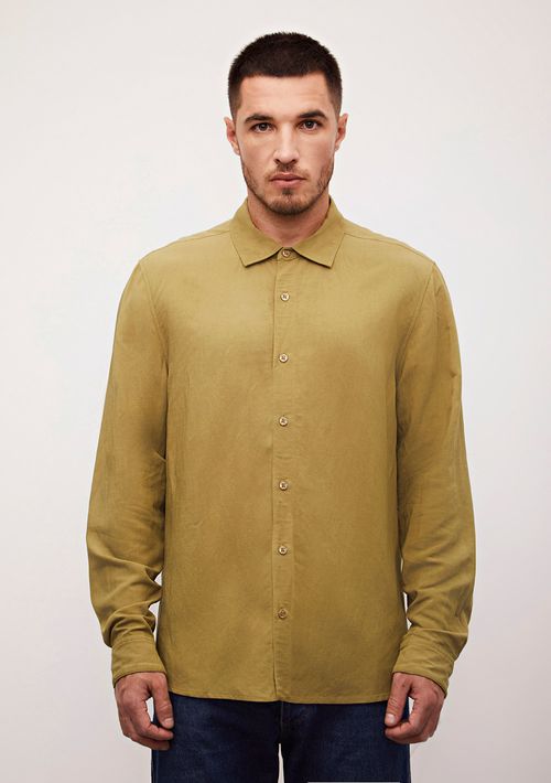 Camisa Sólta Decote V Manga Longa Padrao Verde