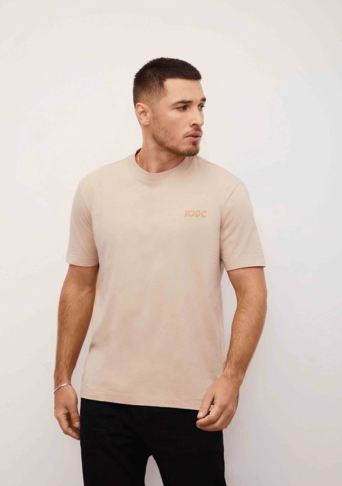 Camiseta Sólta Decote Careca Manga Curta Padrao Bege