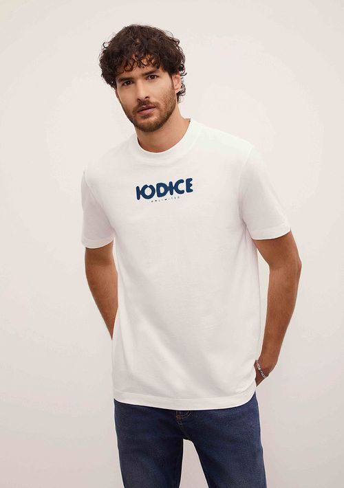 Camiseta Sólta Decote Careca Manga Curta Padrao Off White