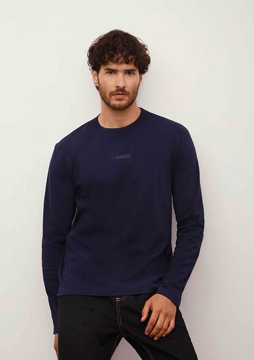 Camiseta Sólta Decote Careca Manga Longa Padrao Azul
