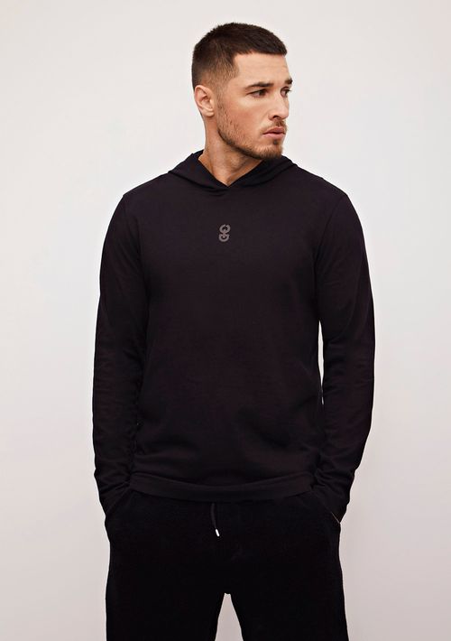 Blusa Sólta Decote Careca Manga Longa Padrao Preto