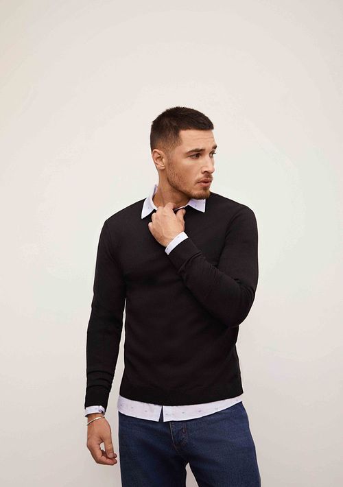 Blusa Ajustada Decote Careca Manga Longa Padrao Preto