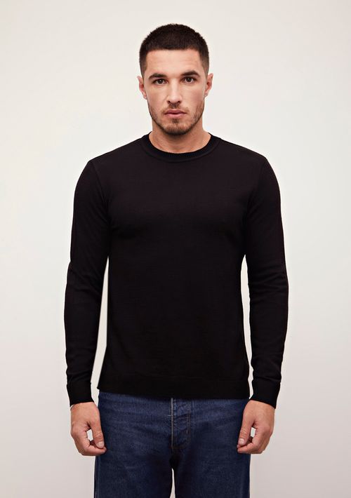 Blusa Ajustada Decote Careca Manga Longa Padrao Preto