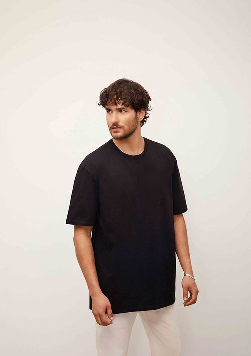 Camiseta Sólta Decote Careca Manga Curta Padrao Preto