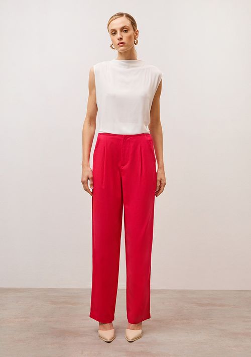 Calça Iódice Reta Cós Alto Com Pregas Rosa