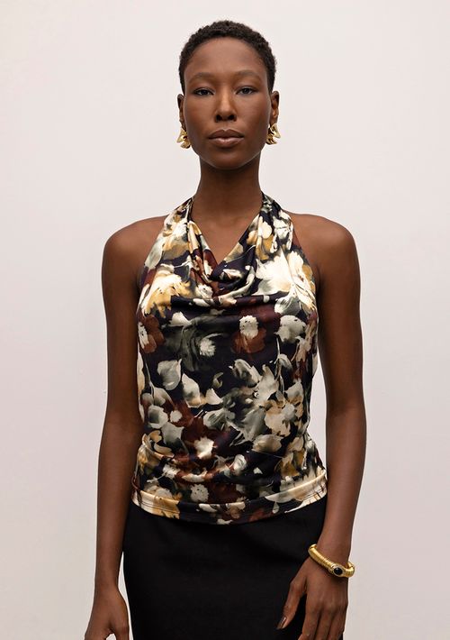 Blusa Iódice Frente Única Cava Em V Detalhe Degage Preto